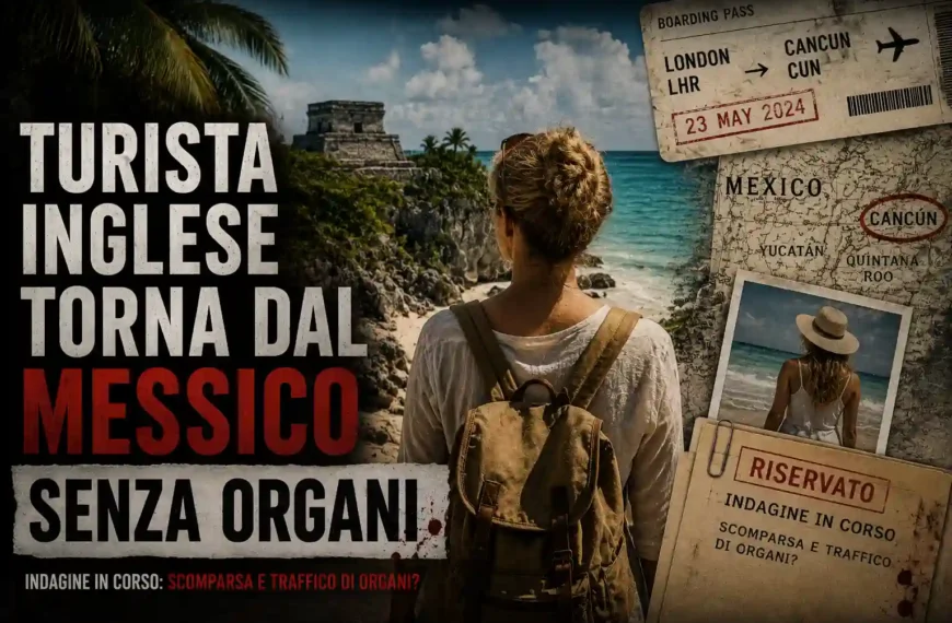 Illustrazione true crime di una turista inglese in Messico collegata a un presunto traffico di organi e a una misteriosa scomparsa.
